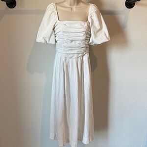 Bohme White Cottagecore Puff Sleeve Midi Dress